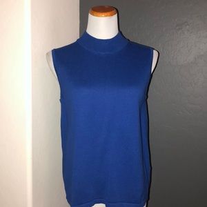 Tanjay blue knit sleeveless mock top petite M NWT